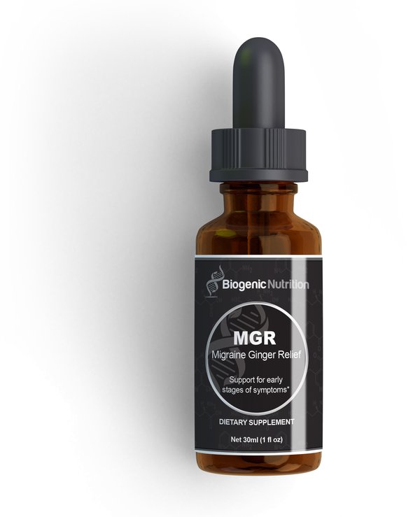 MGR Migraine Ginger Relief sublingual dropper bottle by Biogenic Nutrition